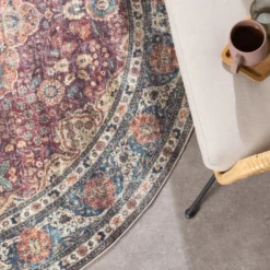 In- & Outdoor Teppich Rund - Kairo Medaillon Bordeaux Rot