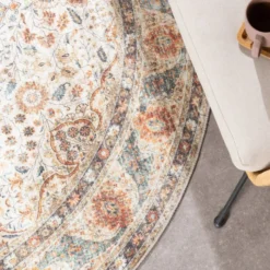 In- & Outdoor Teppich Rund - Kairo Medaillon Creme Bunt