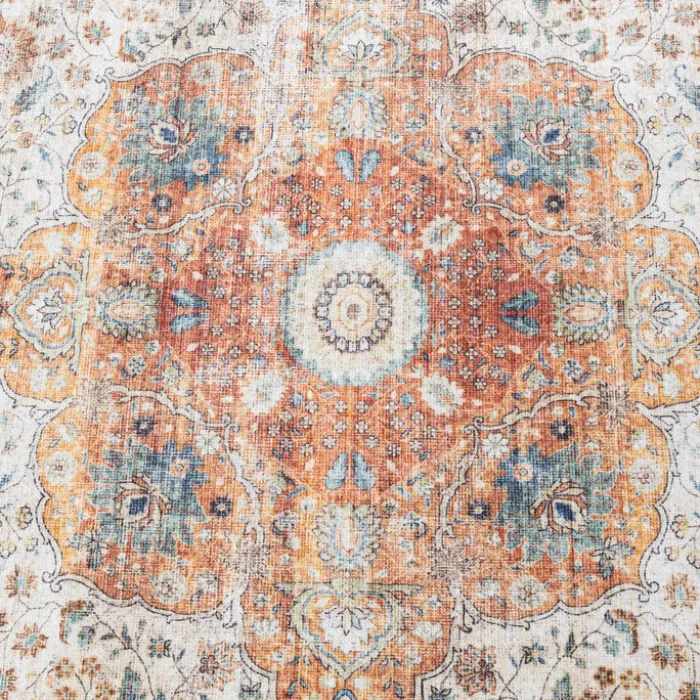In- & Outdoor Teppich Rund - Kairo Medaillon Creme Bunt