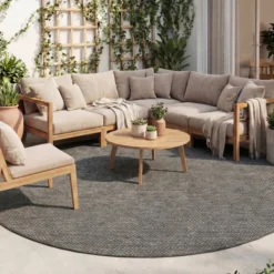 In- & Outdoor Teppich Rund - Malta Arrow Schwarz