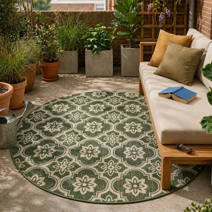 In- & Outdoor Teppich Rund - Rio Flower Grün