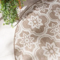 In- & Outdoor Teppich Rund - Rio Flower Beige