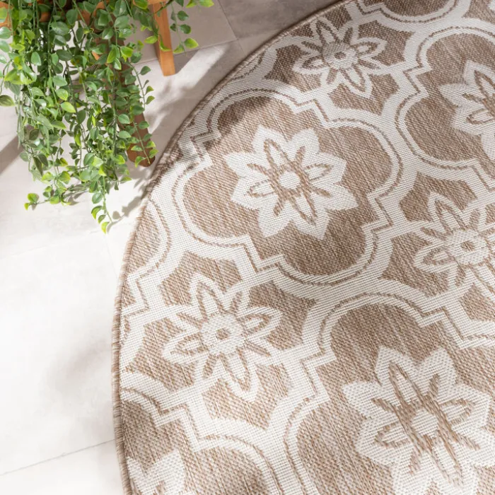 In- & Outdoor Teppich Rund - Rio Flower Beige