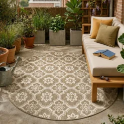 In- & Outdoor Teppich Rund - Rio Flower Beige