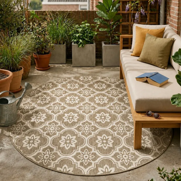 In- & Outdoor Teppich Rund - Rio Flower Beige