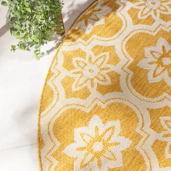 In- & Outdoor Teppich Rund - Rio Flower Gelb