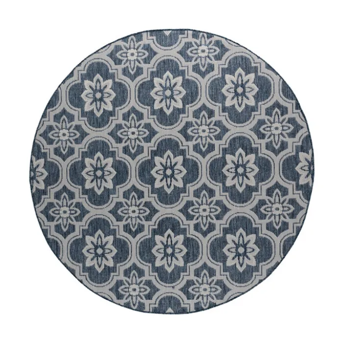 In- & Outdoor Teppich Rund - Rio Flower Blau