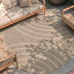 In- & Outdoor Teppich Rund - Sierra Curves Beige Creme