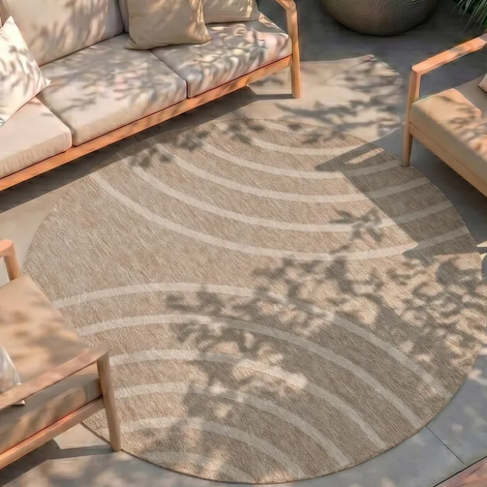 In- & Outdoor Teppich Rund - Sierra Curves Beige Creme