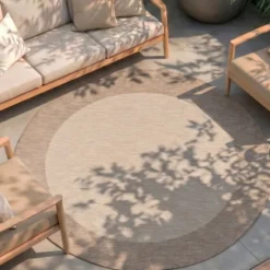 In- & Outdoor Teppich Rund - Sierra Border Creme Beige