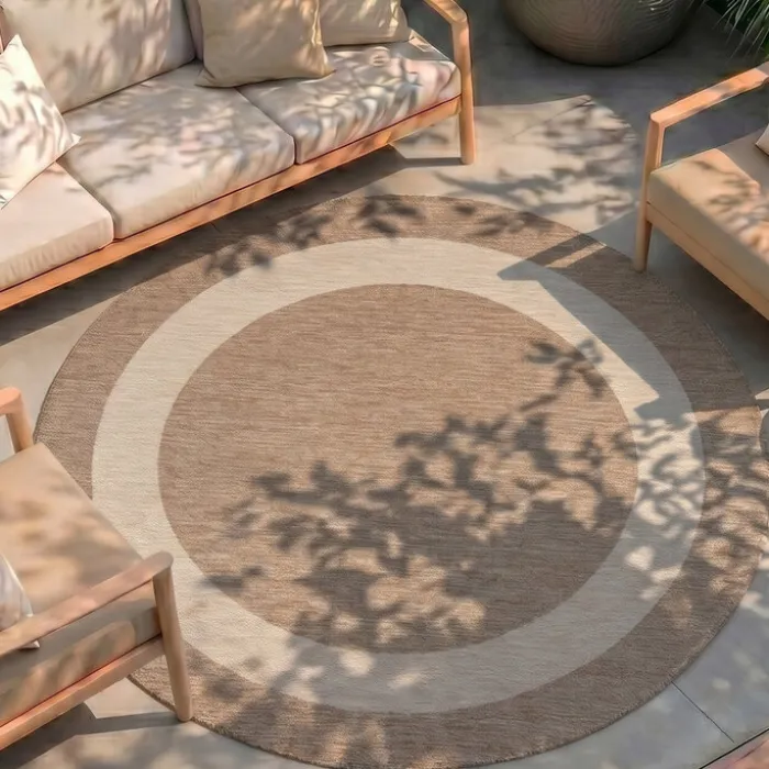 In- & Outdoor Teppich Rund - Sierra Border Beige Creme