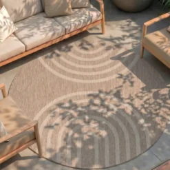 In- & Outdoor Teppich Rund - Sierra Arches Beige Creme