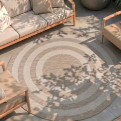 In- & Outdoor Teppich Rund - Sierra Frame Beige Creme