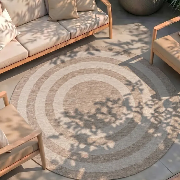 In- & Outdoor Teppich Rund - Sierra Frame Beige Creme