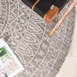 In- & Outdoor Teppich Rund - Summer Azteca Hellgrau