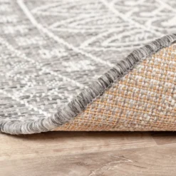 In- & Outdoor Teppich Rund - Summer Azteca Hellgrau