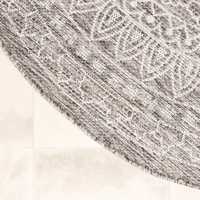 In- & Outdoor Teppich Rund - Summer Azteca Hellgrau