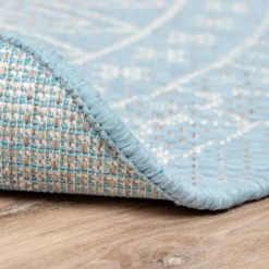 In- & Outdoor Teppich Rund - Summer Azteca Hellblau