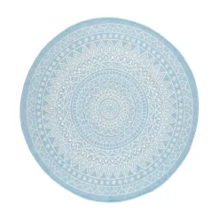 In- & Outdoor Teppich Rund - Summer Azteca Hellblau