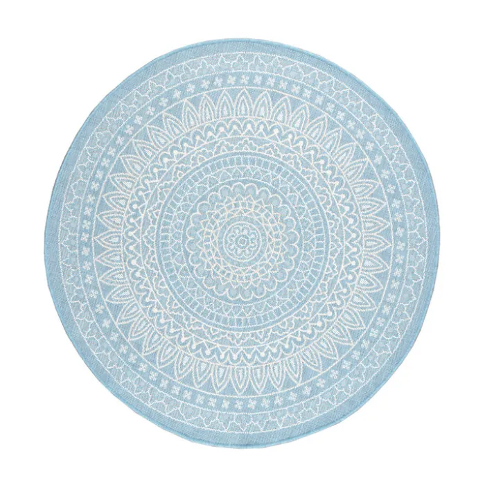 In- & Outdoor Teppich Rund - Summer Azteca Hellblau