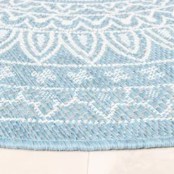 In- & Outdoor Teppich Rund - Summer Azteca Hellblau