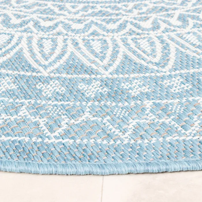 In- & Outdoor Teppich Rund - Summer Azteca Hellblau