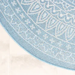 In- & Outdoor Teppich Rund - Summer Azteca Hellblau