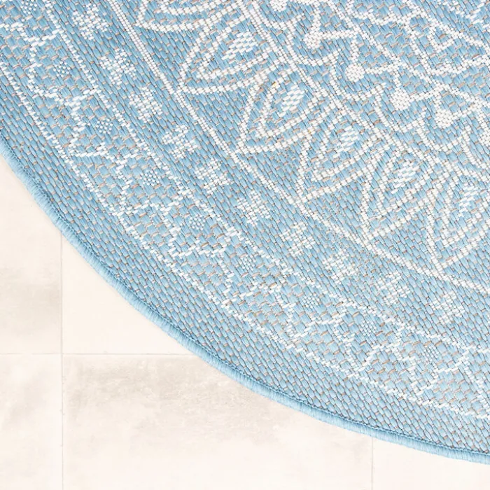 In- & Outdoor Teppich Rund - Summer Azteca Hellblau