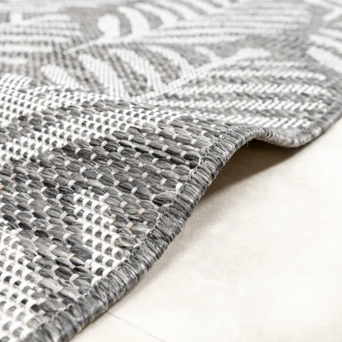 In- & Outdoor Teppich Rund - Summer Leaves Grau