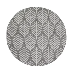 In- & Outdoor Teppich Rund - Summer Leaves Grau