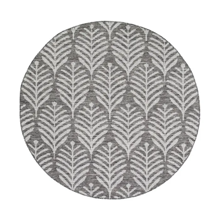 In- & Outdoor Teppich Rund - Summer Leaves Grau