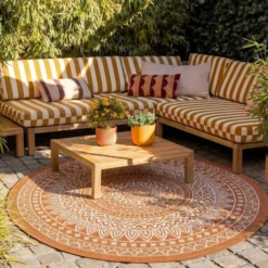 In- & Outdoor Teppich Rund - Summer Azteca Terracotta