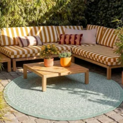 In- & Outdoor Teppich Rund - Summer Azteca Grün