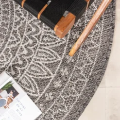 In- & Outdoor Teppich Rund - Summer Azteca Grau