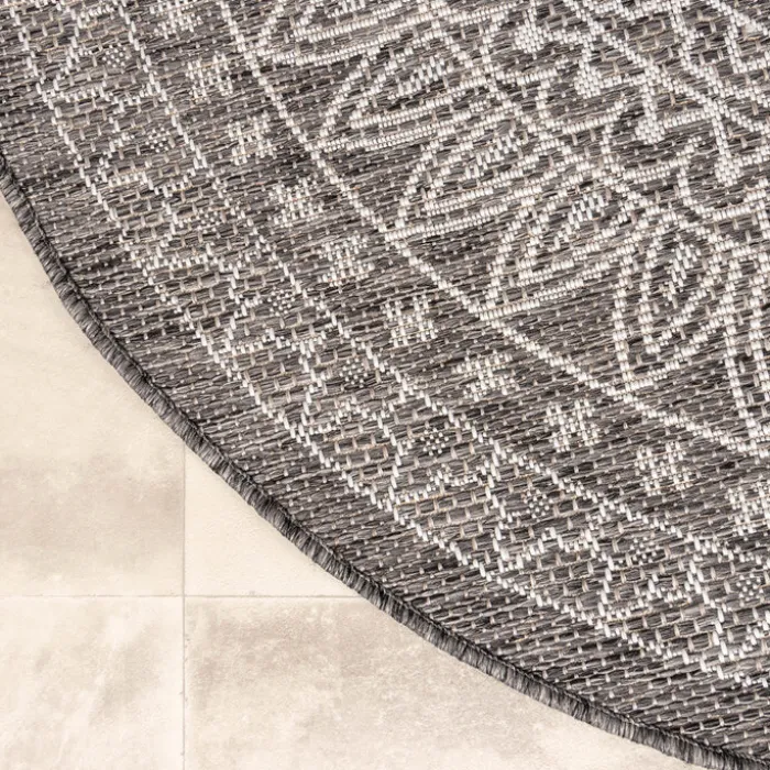 In- & Outdoor Teppich Rund - Summer Azteca Grau