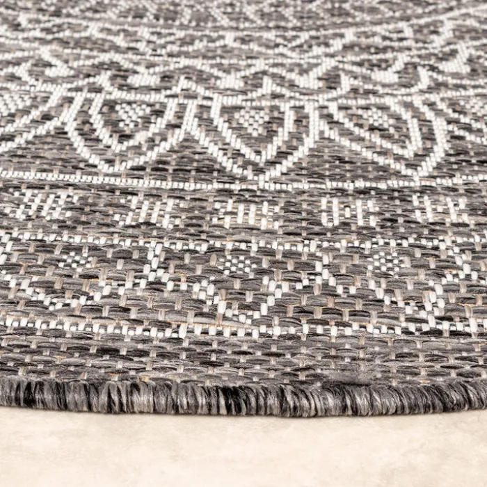 In- & Outdoor Teppich Rund - Summer Azteca Grau