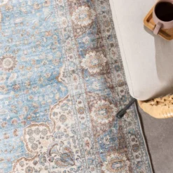 In- & Outdoor Teppich Vintage - Kairo Medaillon Hellblau Creme