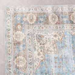 In- & Outdoor Teppich Vintage - Kairo Medaillon Hellblau Creme