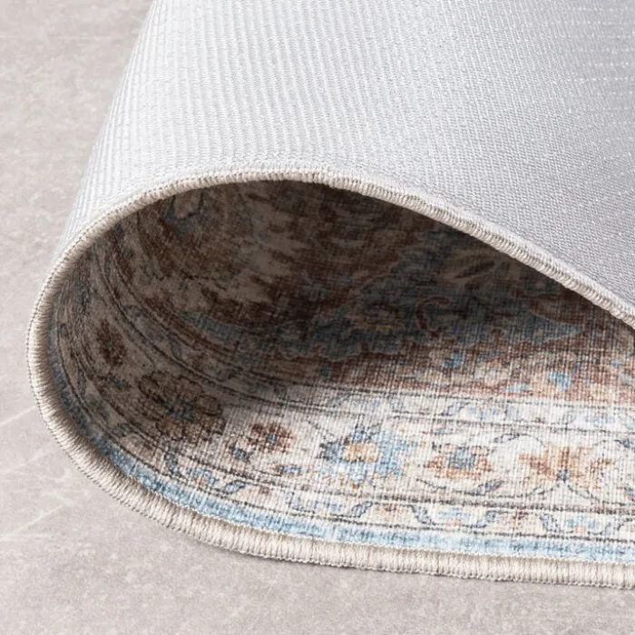 In- & Outdoor Teppich Vintage - Kairo Medaillon Hellblau Creme