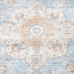 In- & Outdoor Teppich Vintage - Kairo Medaillon Hellblau Creme