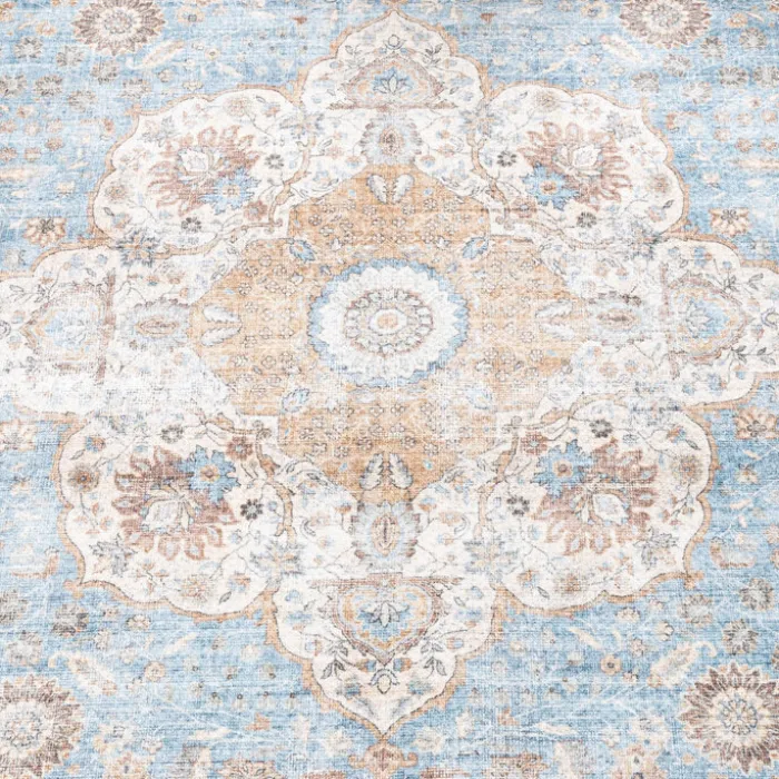 In- & Outdoor Teppich Vintage - Kairo Medaillon Hellblau Creme