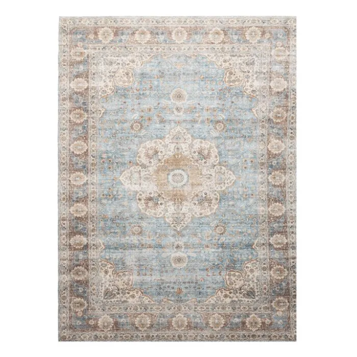 In- & Outdoor Teppich Vintage - Kairo Medaillon Hellblau Creme