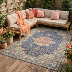 In- & Outdoor Teppich Vintage - Kairo Medaillon Dunkelblau Terra