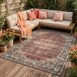 In- & Outdoor Teppich Vintage - Kairo Medaillon Bordeaux