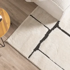 Japandi Teppich - Yori Blocks Creme Schwarz
