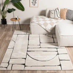 Japandi Teppich - Yori Blocks Creme Schwarz