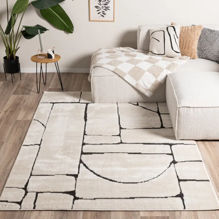 Japandi Teppich - Yori Blocks Creme Schwarz