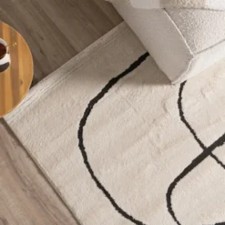 Japandi Teppich - Yori Lines Creme Schwarz