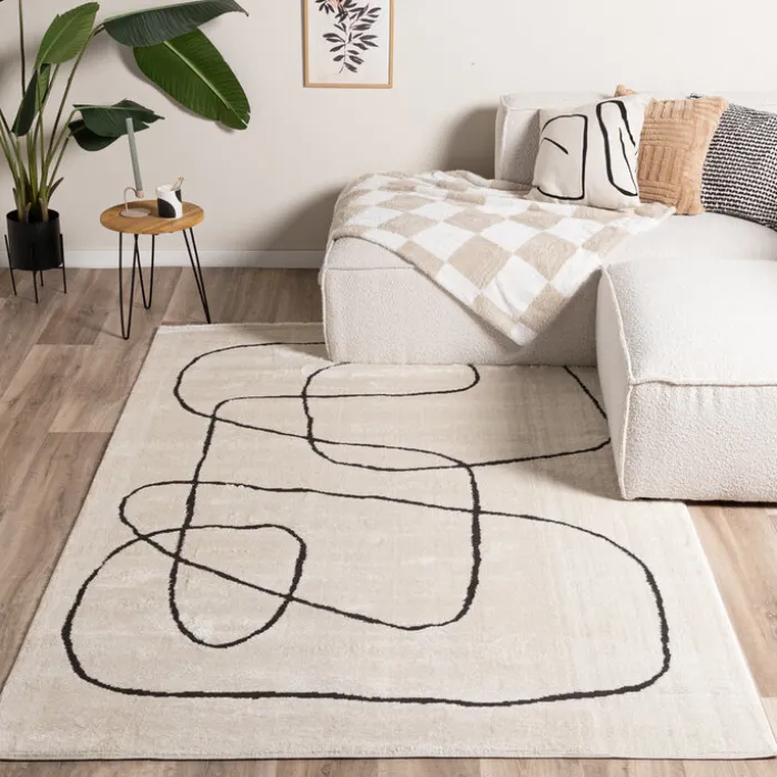 Japandi Teppich - Yori Lines Creme Schwarz