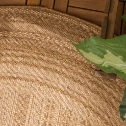 Jute Gartenteppich Rund - Mavi Stripes Creme Braun